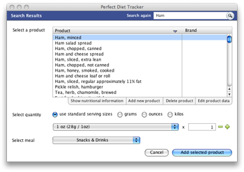 Add a food product from the database