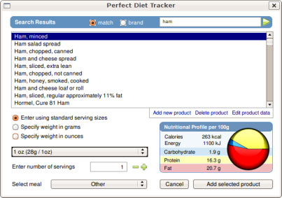 Search for food in the extensive food database