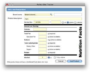 Specific new product entry screen for USA and Canadian food labels
