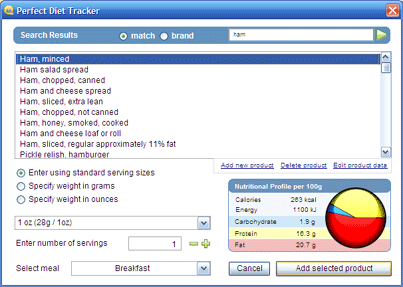 Search the extensive food database for products