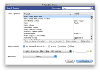 Search for a food product in the extensive database.