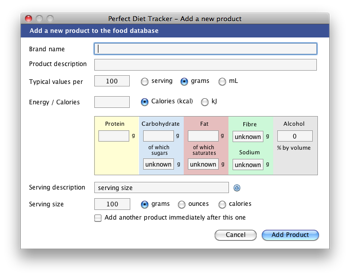 Add a new food product to the database using international food labeling.