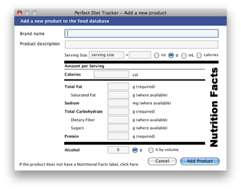 Add a new food product to the diary using US & Canada food labeling.