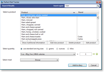 Search for a food product in the extensive database.